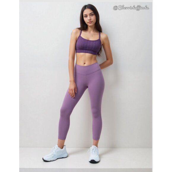 Lululemon Flow Y Bra Wunder Under Reversible Crop Black/Purple Leggings Lot 8 M - Picture 1 of 14